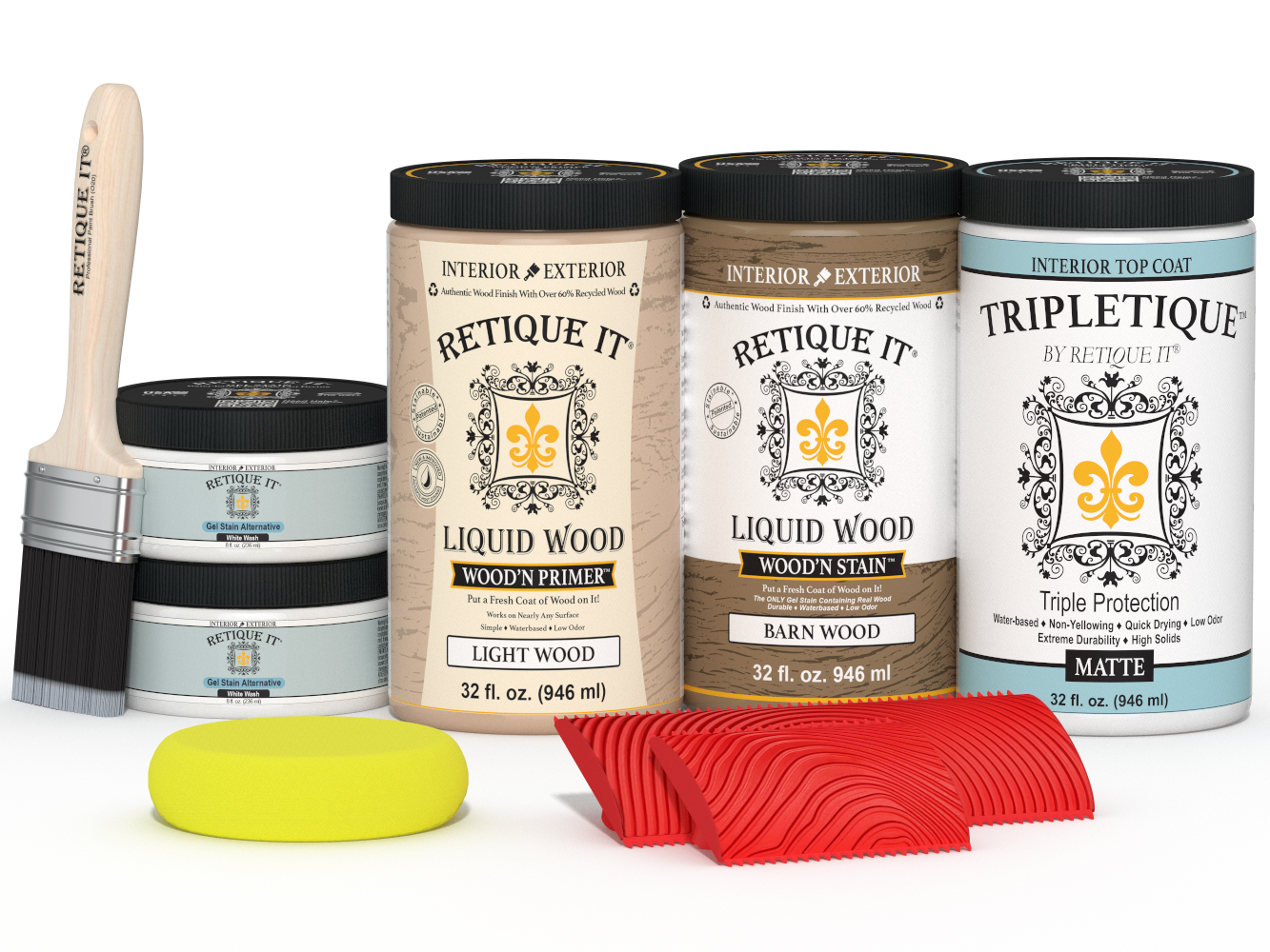 Large French Oak Wood'n Kit by Retique It® for interior top coat, includes wood finish supplies and tools in a comprehensive set.
