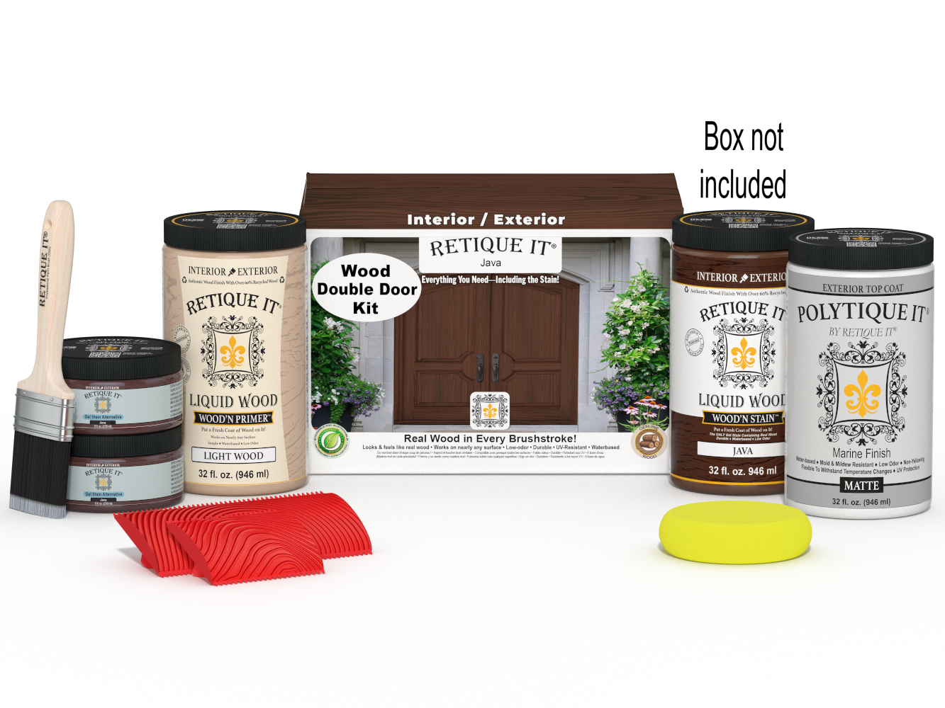Retique It® Wood'n Finish Java stain front door kit for double doors, featuring natural wood grain and protective finish.