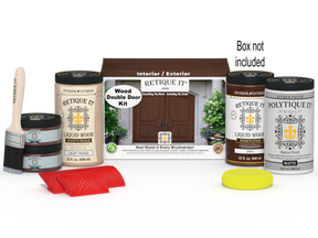 Retique It® Wood'n Finish Java stain front door kit for double doors, featuring natural wood grain and protective finish.