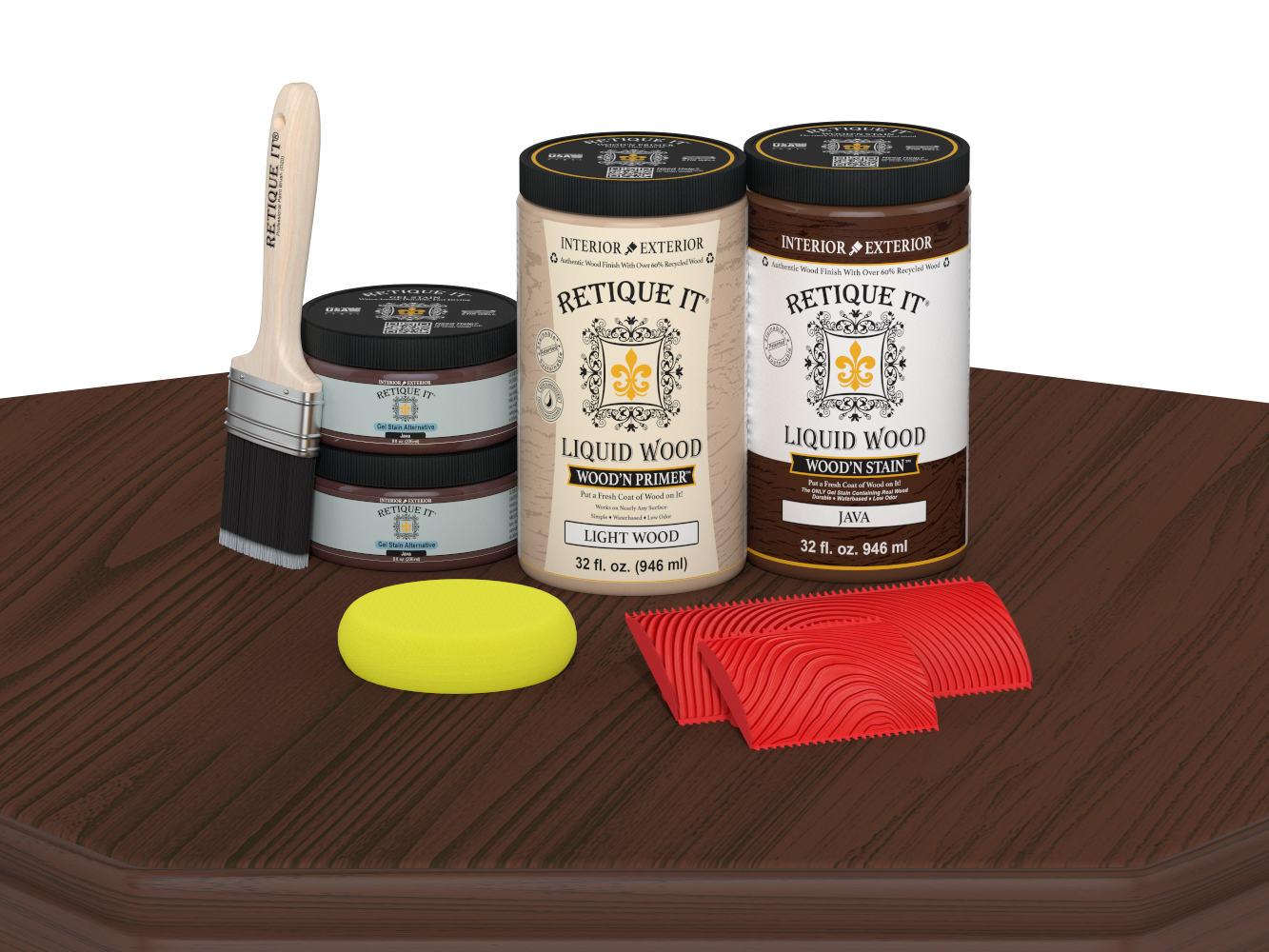 Retique It® Wood'n Cabinet Kit in Java stain showing 12-door grained wood finish on a table surface.