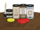 Large Modern Walnut Wood'n Finish Kit by Retique It® with matte topcoat, displayed on a table for multi-purpose wood finishing.