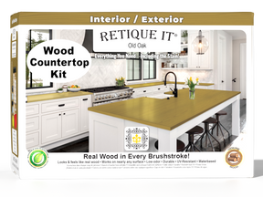 Retique It® Old Oak countertop kit with wood stain, featuring a full kitchen design and realistic wood grain finish.