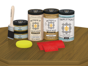 Retique It® Wood'n Cabinet Kit in Old Oak stain, satin finish, showing 12 grained cabinet doors and wood texture.
