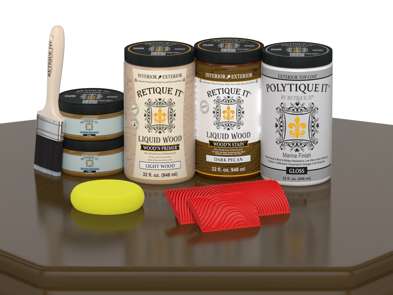 Large Dark Pecan Wood'n Kit by Retique It® with exterior top coat, includes wood finish products for versatile wood projects.