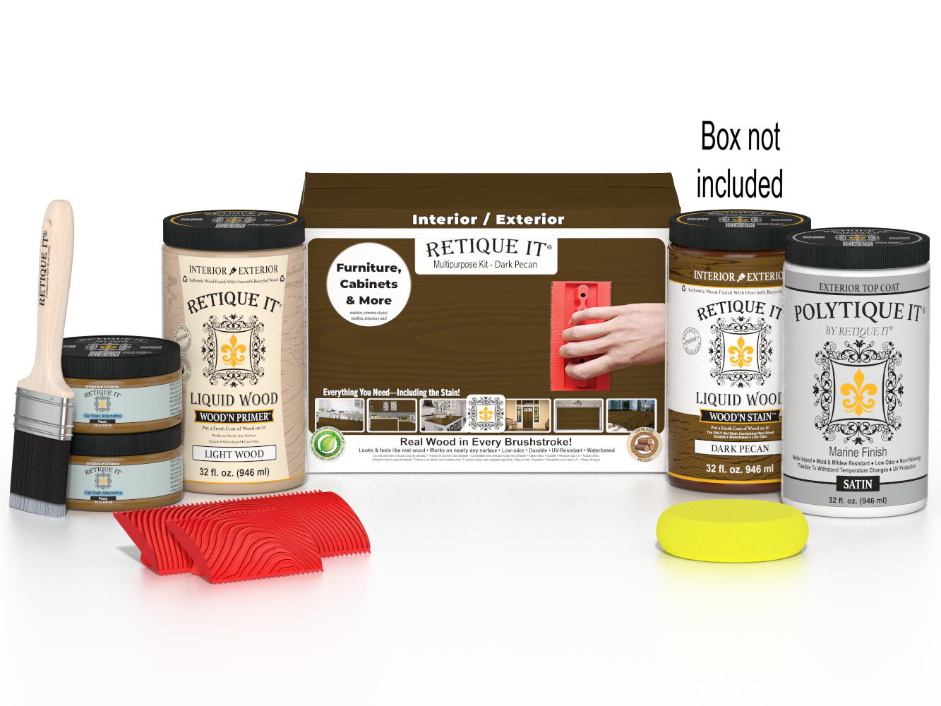 Large Dark Pecan Wood'n Kit by Retique It® with exterior top coat for wood finishing and protection.
