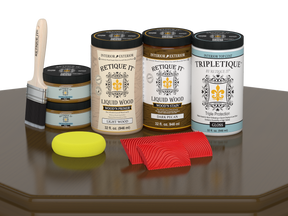 Large Dark Pecan Wood'n Finish Kit Interior Top Coat by Retique It® for wood furniture and surfaces, glossy wood finish application.