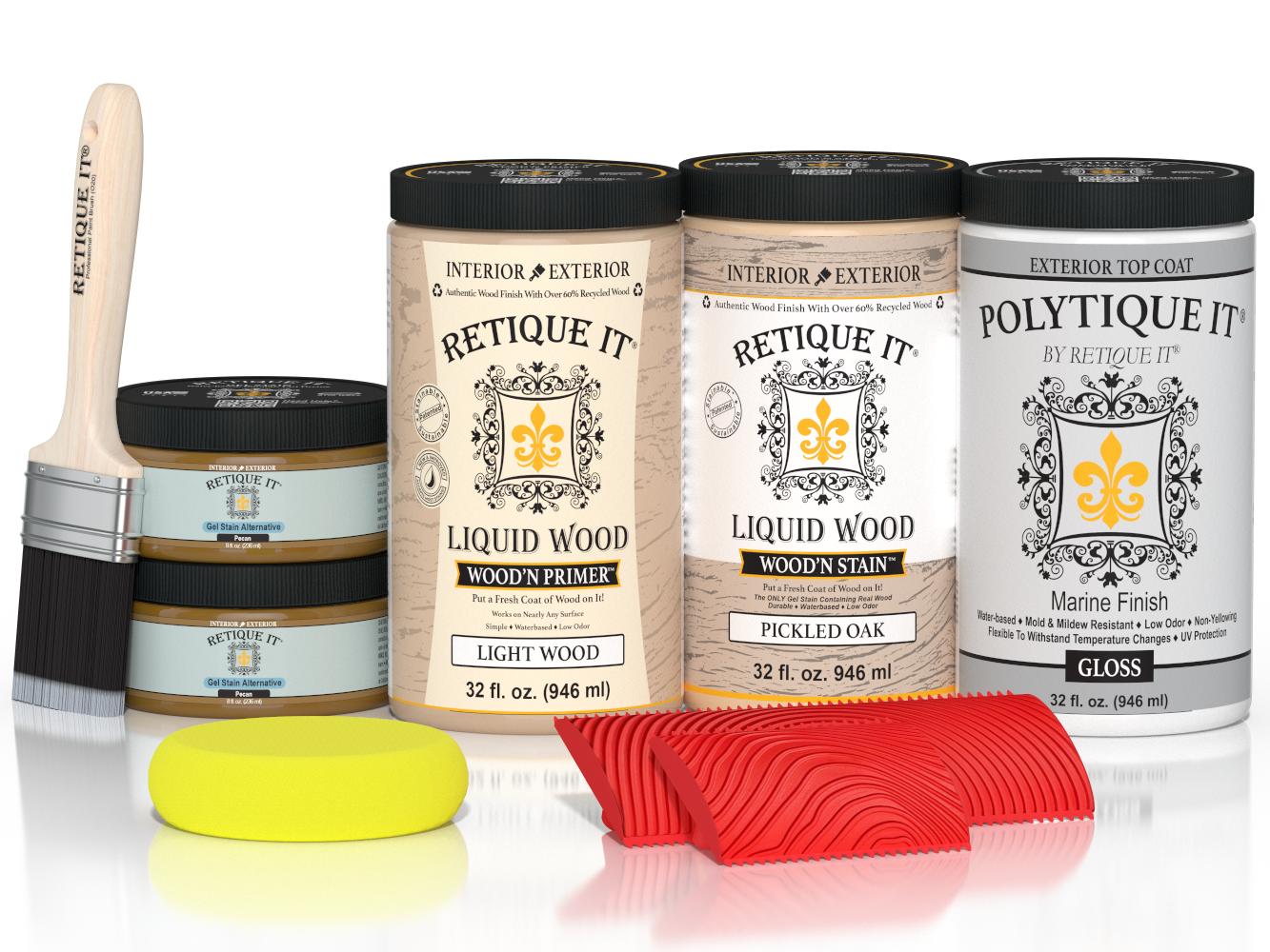 Large Multi-purpose Wood'n Kit by Retique It® in Pickled Oak finish, includes exterior top coat for wood projects.