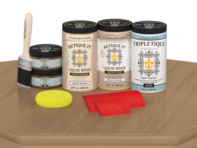 Retique It® Wood'n Cabinet Kit with 12 pickled oak grained stain doors, satin finish for kitchen or bathroom cabinetry.