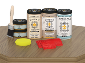 Large Pickled Oak Wood'n Finish Kit by Retique It® for interior top coat, shown on a table with satin finish.