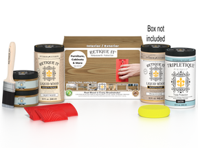 Large Wood'n Kit by Retique It® in Pickled Oak for exterior wood finishing, includes top coat and application tools.