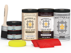 Large Red Mahogany Wood'n Finish Kit by Retique It® with matte exterior top coat in a multi-purpose wood finishing set.