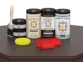 Large Red Mahogany Wood'n Finish Kit by Retique It® for interior wood projects, includes satin top coat and application tools.