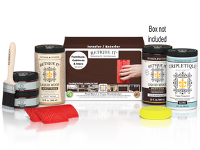 Large Red Mahogany Wood'n Kit by Retique It® for interior top coating, featuring tools and supplies for wood finishing projects.