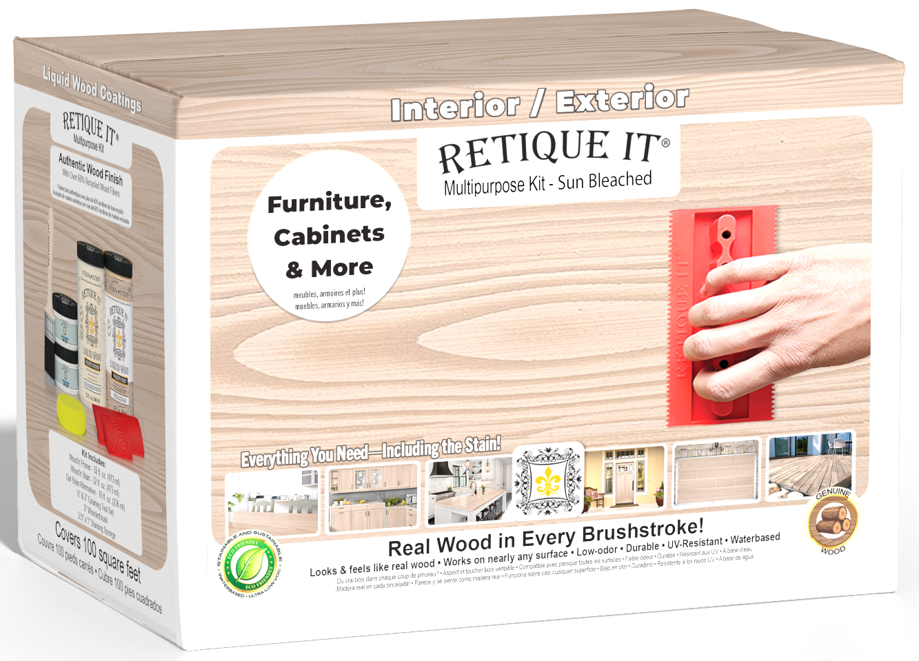 Large Sun Bleached Wood'n Finish Kit by Retique It® for interior top coating, includes wood finish components in a box.