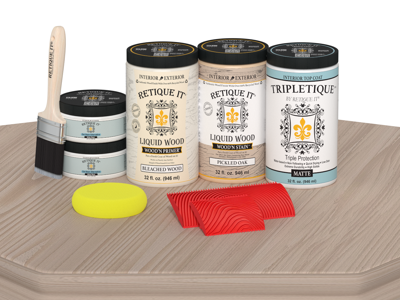 Large Sun Bleached Wood'n Kit by Retique It® for interior top coat, showing matte finish on wood surface.