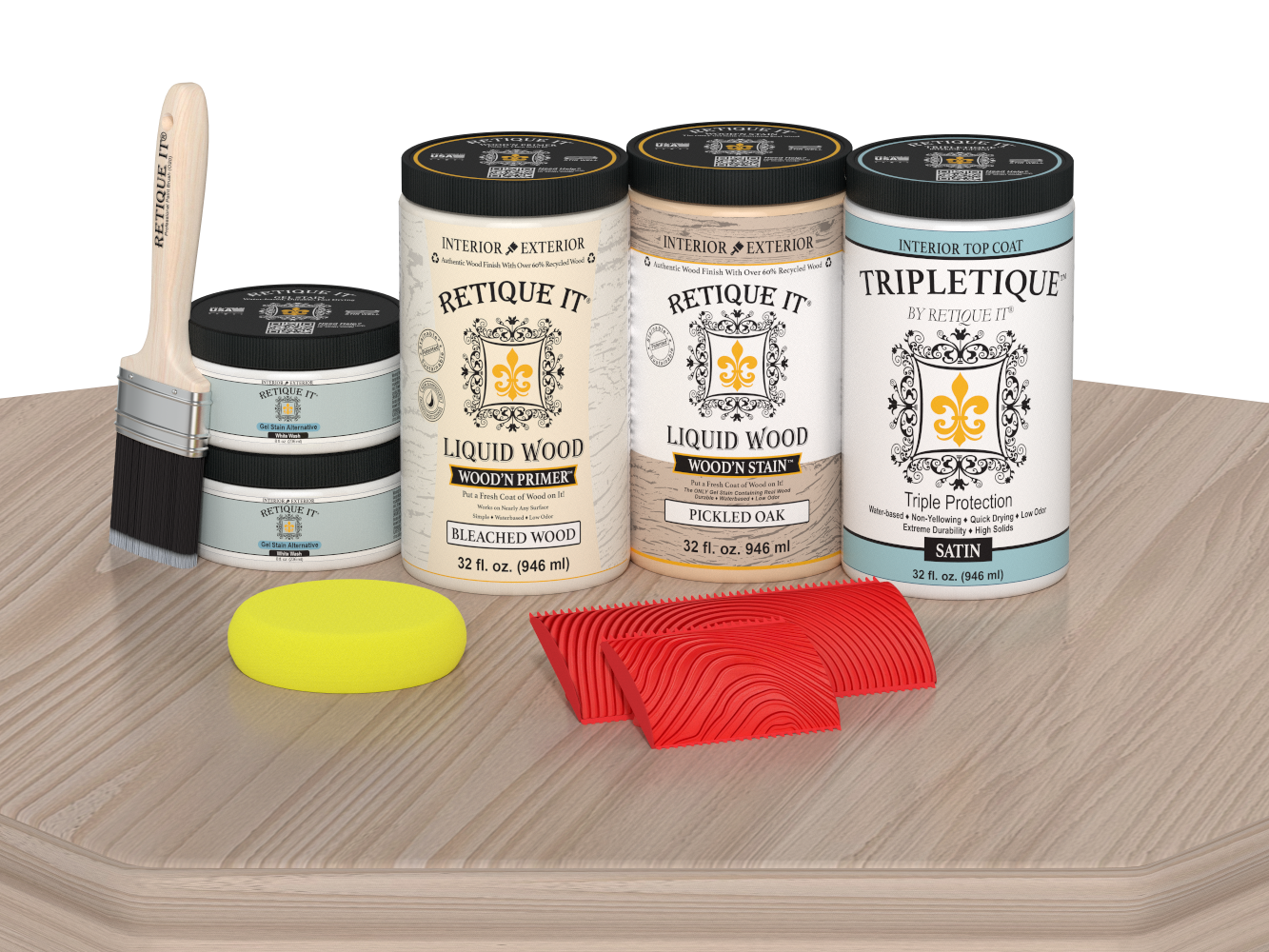 Sun bleached wood countertop kit by Retique It® in satin finish, showing a smooth, finished wood surface with a natural, light-toned look.