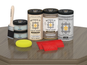 Large Weathered Wood Multi-purpose Wood'n Kit by Retique It® with glossy exterior top coat, showing weathered wood finish on a table.