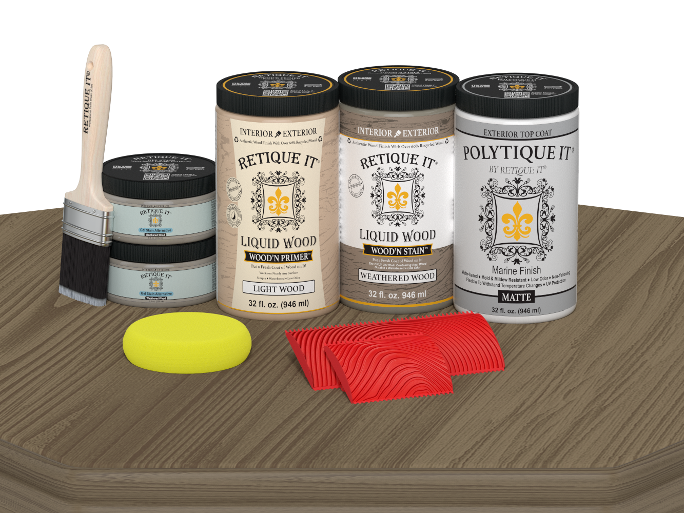 Large Weathered Wood Multi-purpose Wood'n Kit from Retique It® with exterior top coat, shown with wood finish and matte protective layer.