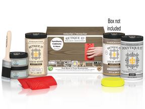 Large Weathered Wood Multi-purpose Wood'n Kit by Retique It® with exterior top coat and wood finish, shown in a box with weathered wood color.
