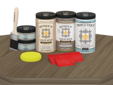 Retique It® Wood'n Kit Large Weathered Wood interior top coat kit with matte finish, featuring weathered wood texture and application tools.