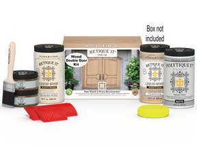 Retique It® Wood'n Finish front door kit in white oak stain, double door with wood grain and finishing details.