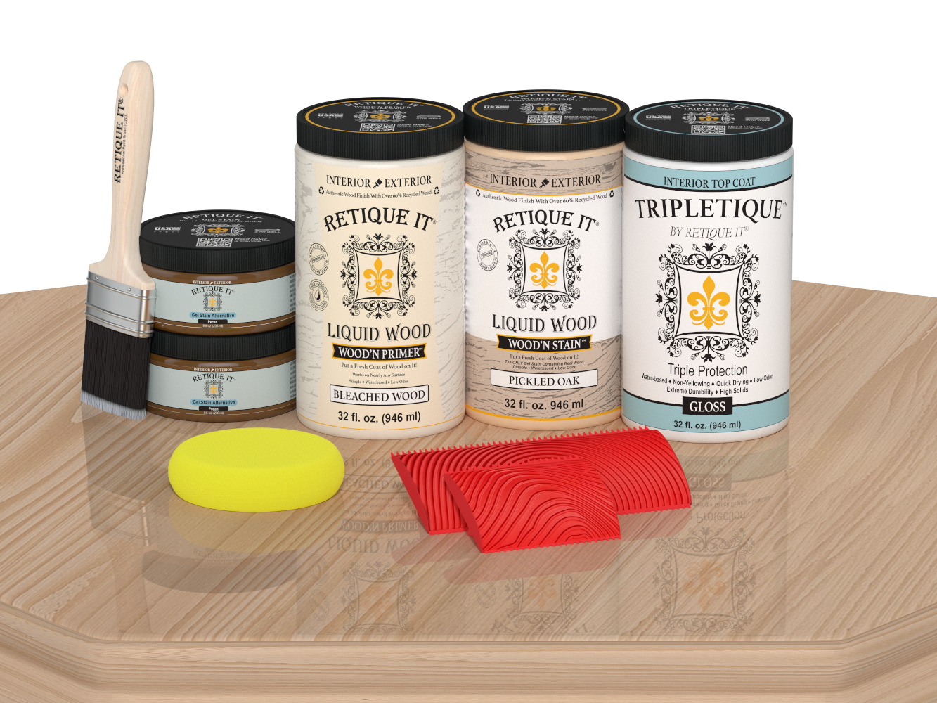 Retique It® Wood'n Cabinet Kit in white oak stain with 12 door grained finish, gloss applied, on a table.