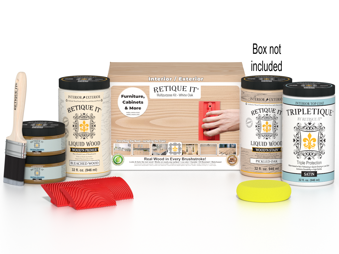 Large White Oak Wood'n Finish Kit by Retique It® for interior top coating, includes wood finishing tools and supplies.