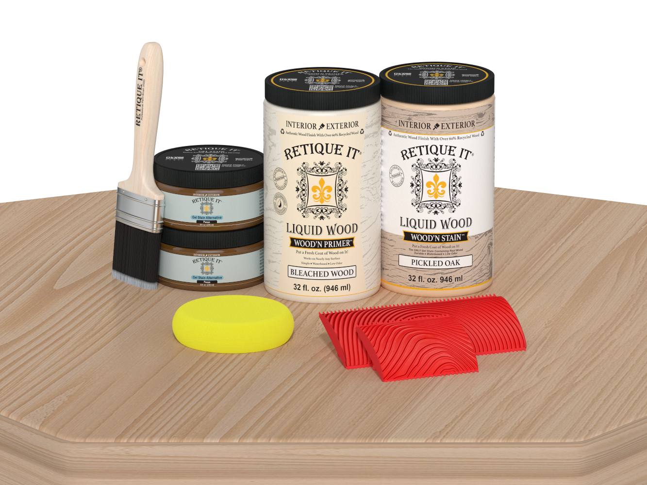 Retique It® Wood'n Finish front door kit in White Oak stain, featuring a double door with detailed wood grain and finish.