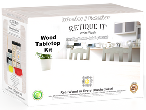 Retique It® Wood'n Finish Kit with four large white wash stain bottles for tabletop wood finishing and restoration.