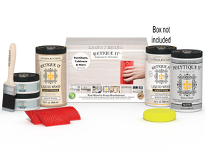 Large White Wash Wood’n Finish Kit by Retique It® with exterior top coat and applicator palette in a box.