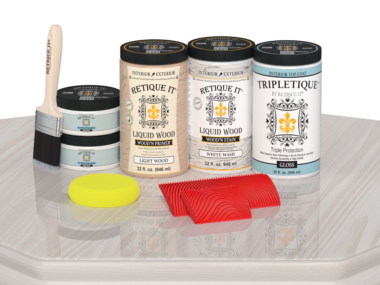 Retique It® white wash countertop kit for full kitchen, featuring gloss stain applied on a surface for a bright, modern look