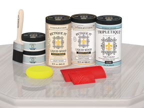 Retique It® white wash countertop kit for full kitchen, featuring gloss stain applied on a surface for a bright, modern look