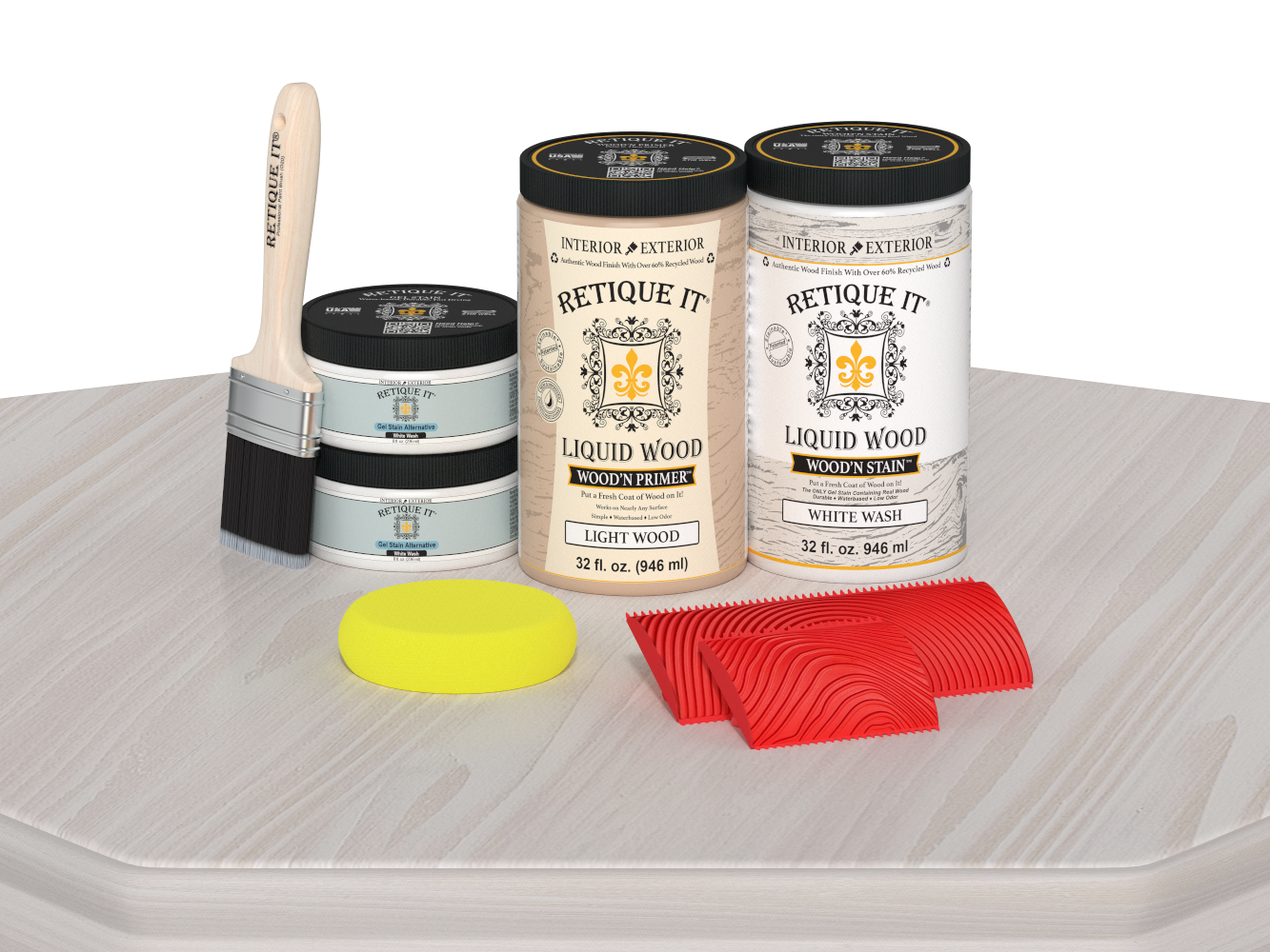 Retique It® Wood'n Finish Front Door Kit in White Wash stain, featuring a double door with detailed wood grain and finish.