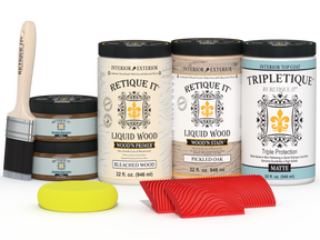 Retique It® Wood'n Finish Kit with four large white oak stains, featuring matte finish for wood surface enhancement.
