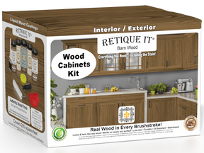 Retique It® Wood'n Cabinet Kit with 24 grained modern walnut cabinet doors, stain finishing, wooden cabinet style.