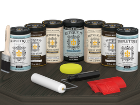 Retique It® Wood'n Cabinet Kit with charcoal stain, 24 grained cabinet doors, satin finish on a table surface.