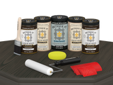 Retique It® Wood'n Cabinet Kit in Charcoal stain, featuring 24 grained cabinet doors on a table display.