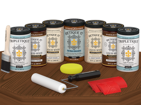Retique It® Wood'n Cabinet Kit with vintage cherry stain, 24 grained cabinet doors, matte finish on a table.