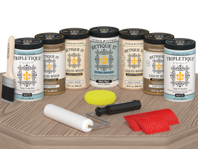 Retique It Wood'n Cabinet Kit French Oak stain with grained finish on cabinet door, matte French oak wood grain appearance