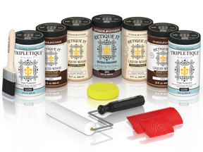 Retique It® Wood'n Cabinet Kit Java stain with 24 grained cabinet doors, glossy finish, showcasing natural wood texture.