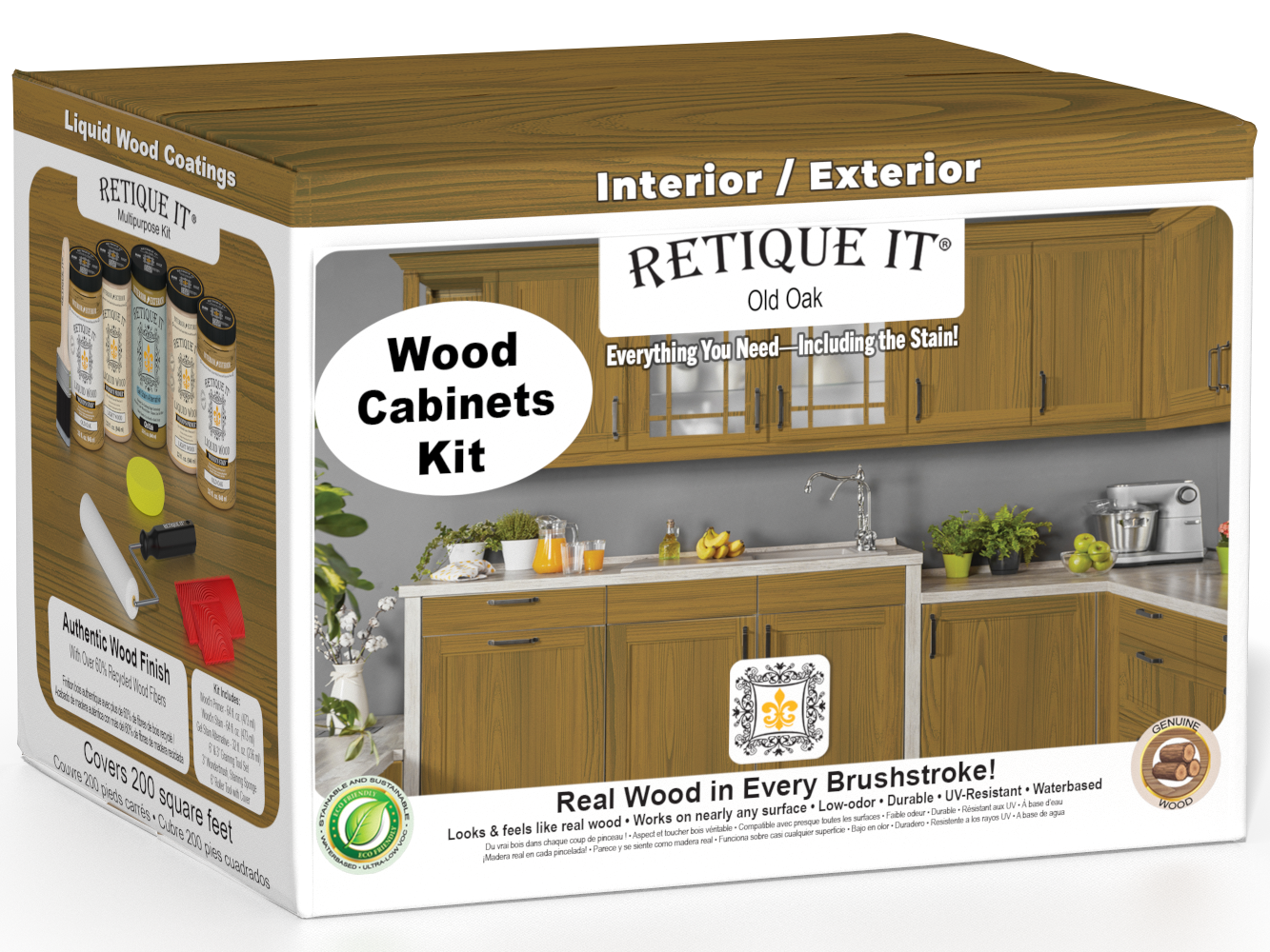 Retique It® Wood'n Cabinet Kit in Old Oak stain showing 24 grained cabinet doors with natural wood texture.