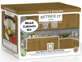 Retique It® Wood'n Cabinet Kit in Old Oak stain showing 24 grained cabinet doors with natural wood texture.