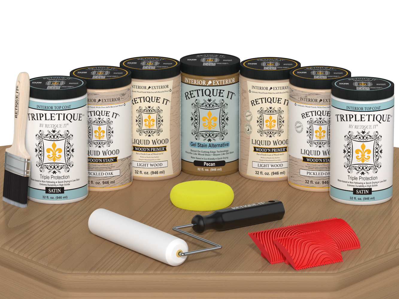 Retique It® Wood'n Cabinet Kit with pickled oak stain, 24 grained cabinet doors, satin finish, ready for kitchen or bathroom cabinetry.