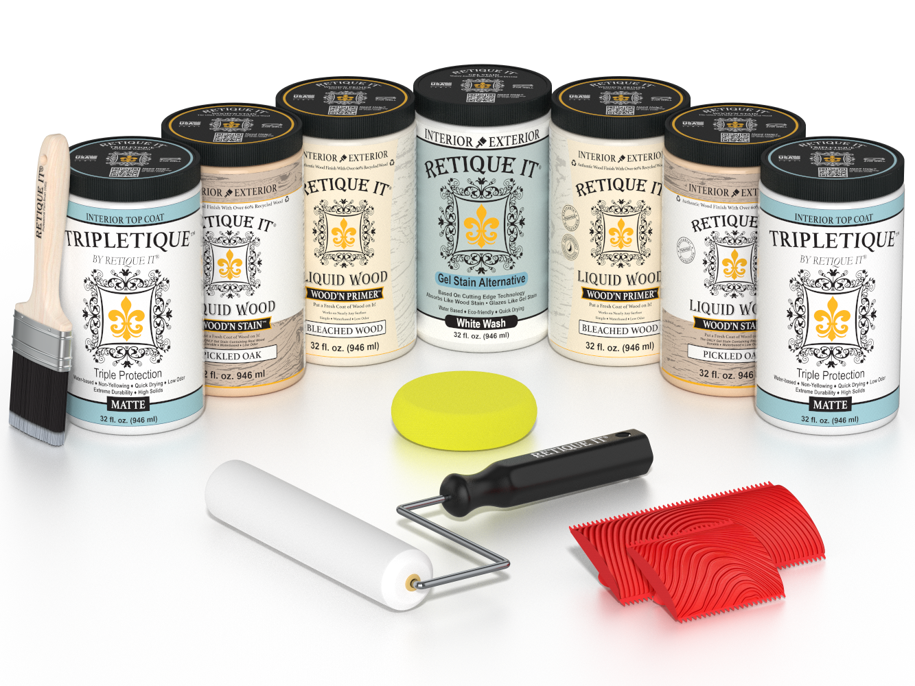 Retique It Wood'n Cabinet Kit with 24 grained, sun-bleached wood finish, matte surface, for cabinet renovation and restoration.