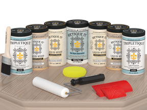 Retique It Wood'n Cabinet Kit with 24 sun-bleached, grained doors and satin finish for kitchen or bathroom cabinetry.