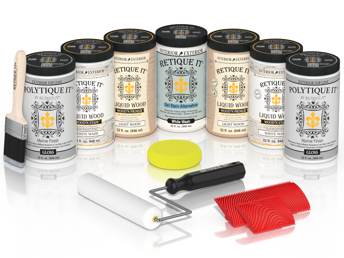 Retique It® Wood'n Door Kit with white wash stain for front and garage doors, shown in gloss finish on sample door panel.