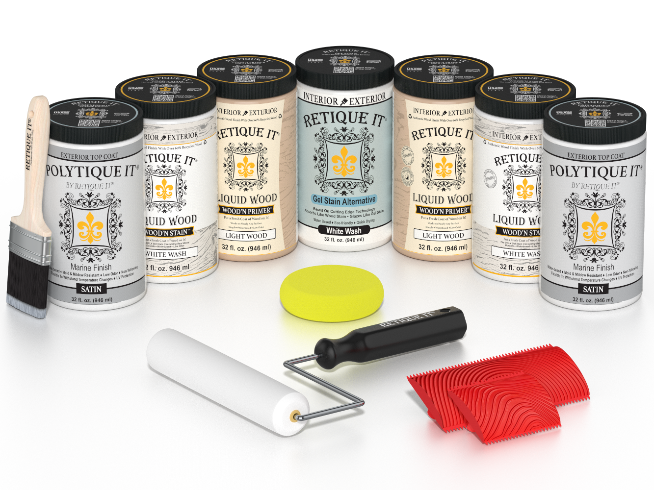 Retique It® Wood'n Door Kit stain in White Wash with satin finish, designed for front and garage doors, shown in the image.