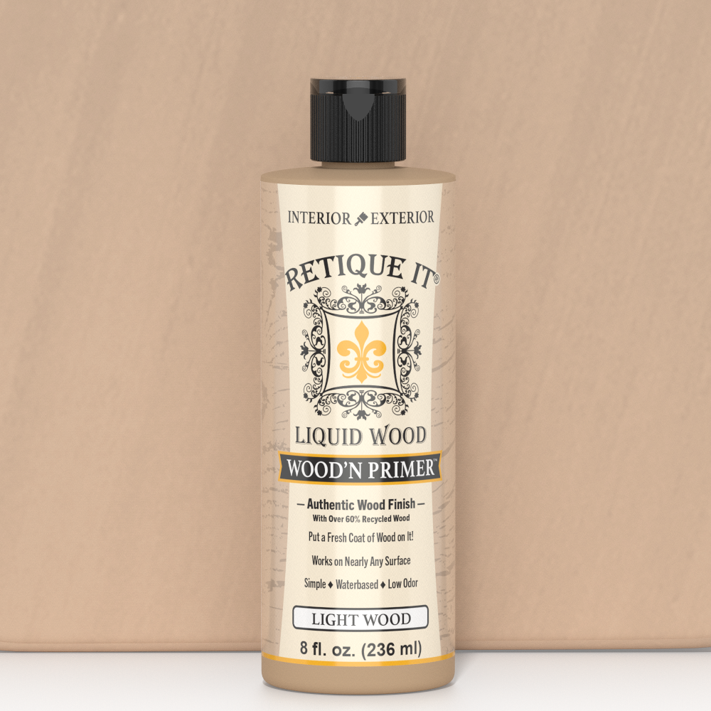 Swatch of Liquid Wood Wood'n Primer by Retique It in light wood, showing a smooth, light-colored primer for wood surfaces.