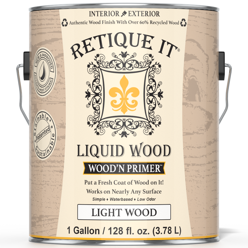 Retique It® Liquid Wood Wood'n Primer in light wood color, 128 fl oz, suitable for wood surface preparation and finishing.