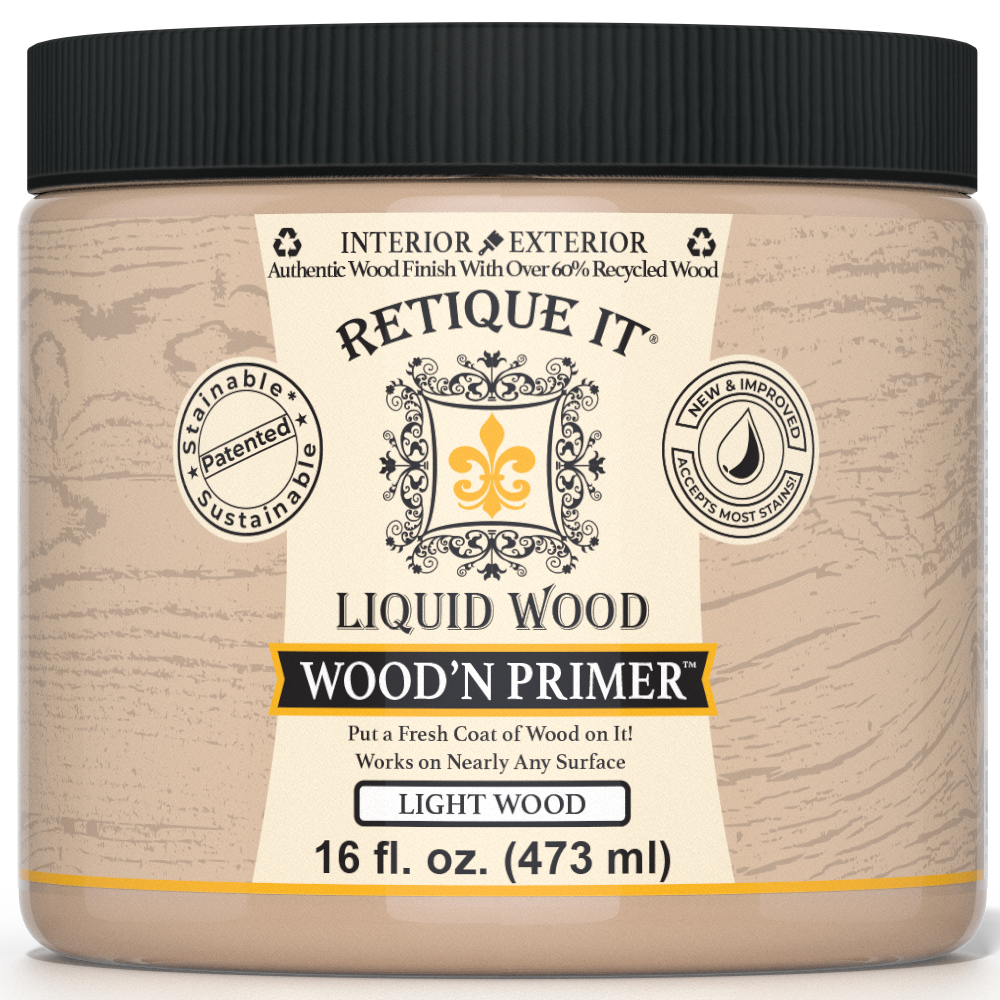 Retique It® Wood'n Primer in light wood color, a primer for wood surfaces, shown in a close-up image.
